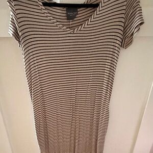 Olivia + Joy Beige and Black Striped V-Neck Maxi Dress